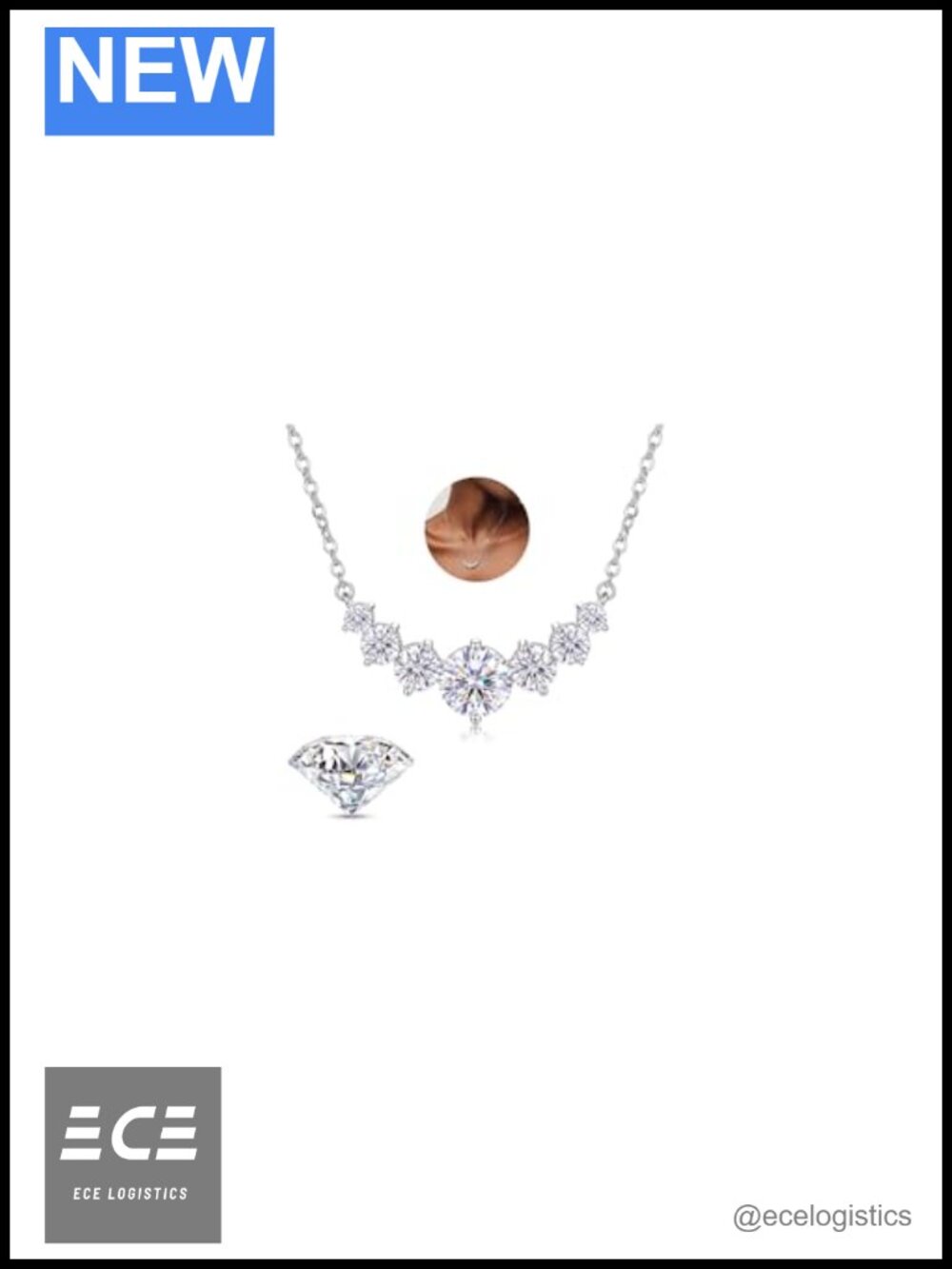 925 Sterling Silver Moissanite Pendant Necklace 2.8-5CT Smile Design Adjustable